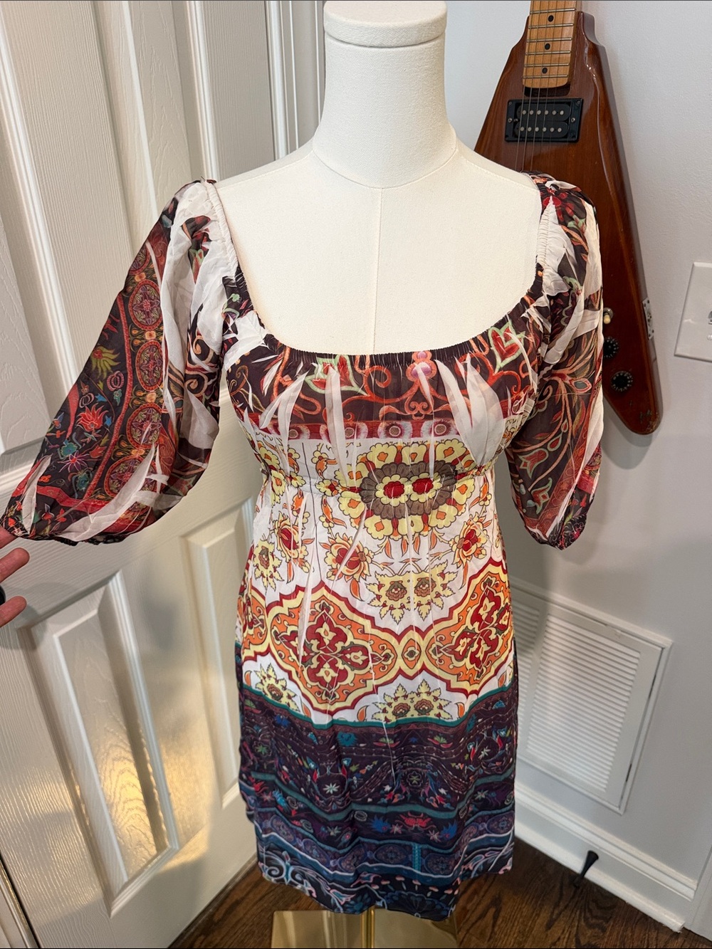 Fleurish Multicolor Paisley & Tile-Print Square Neck Midi Dress